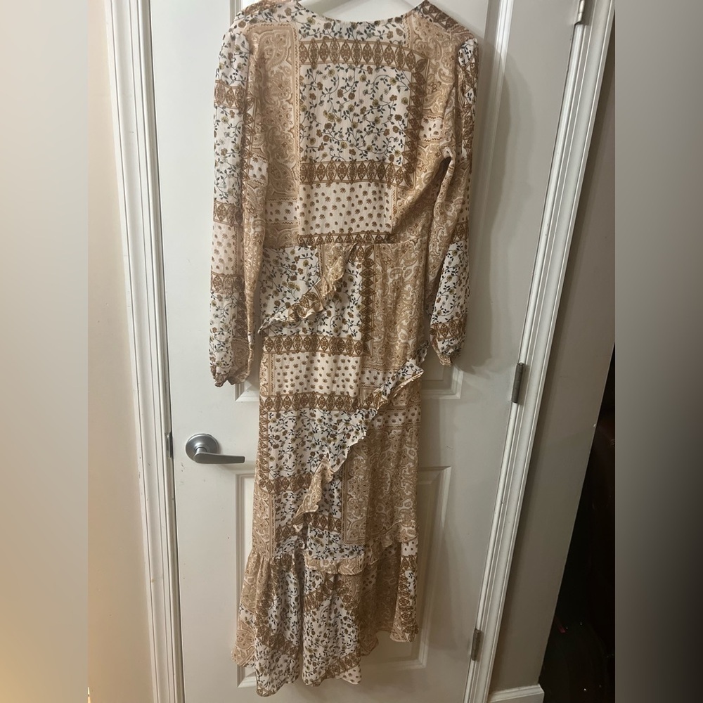 Lulus Floral Bohemian Dress in Cream and Brown - Picture 6 of 7